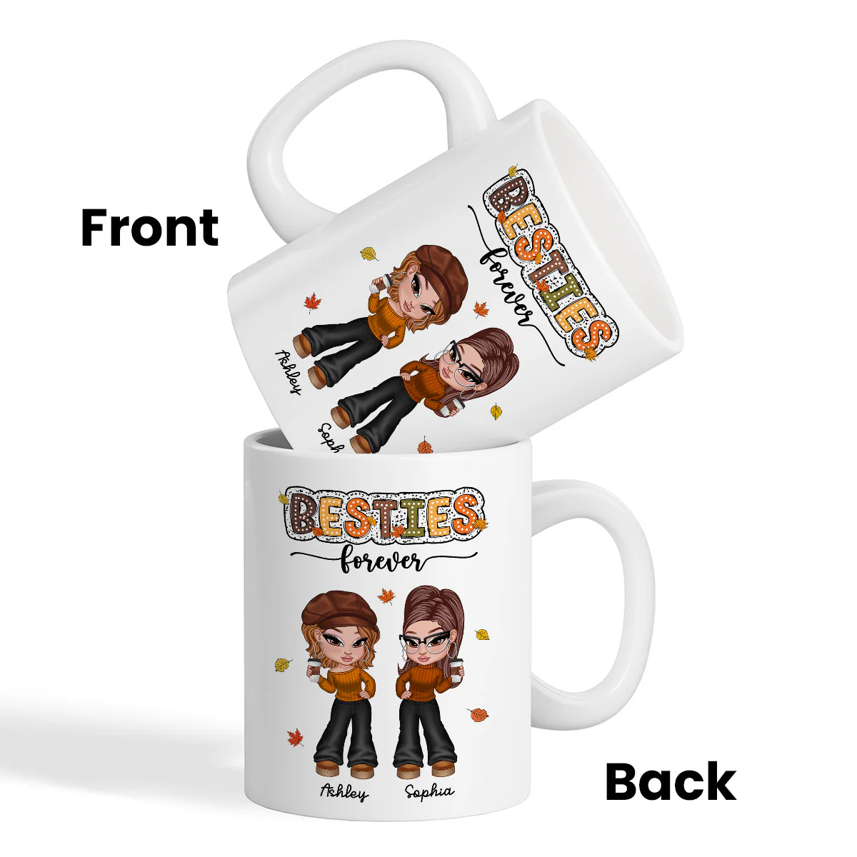 Y2K Fall Season Best Friends Sisters Colorful Pattern Personalized Mug, Gift For Besties - Image 4