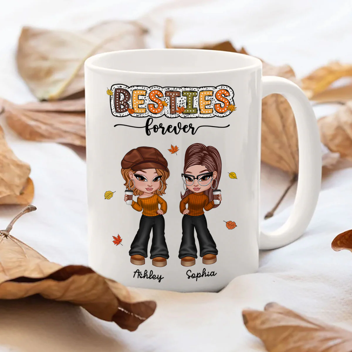 Y2K Fall Season Best Friends Sisters Colorful Pattern Personalized Mug, Gift For Besties - Image 7