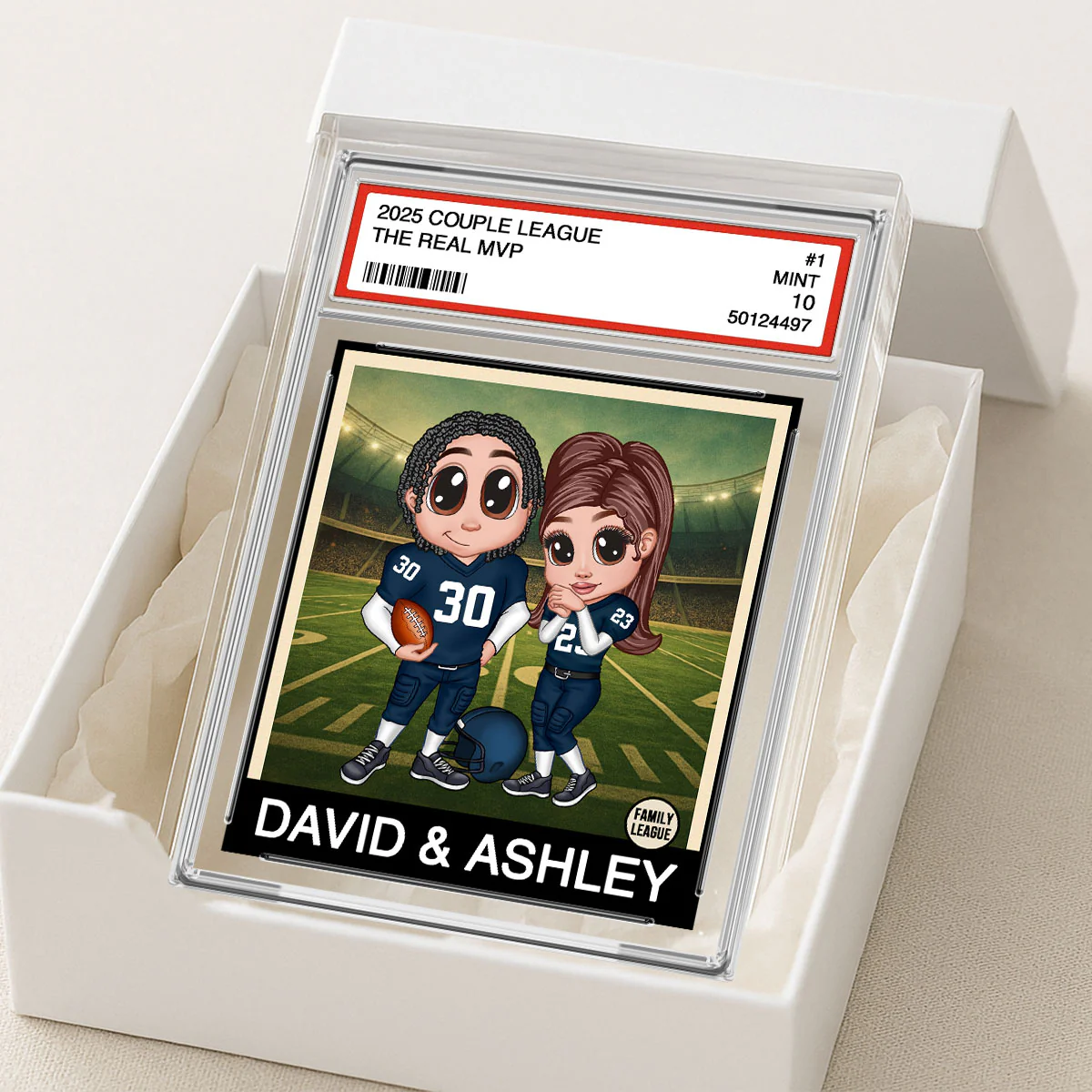Y2K Football Couple Trading Card Style Personalized Acrylic Block - Image 5