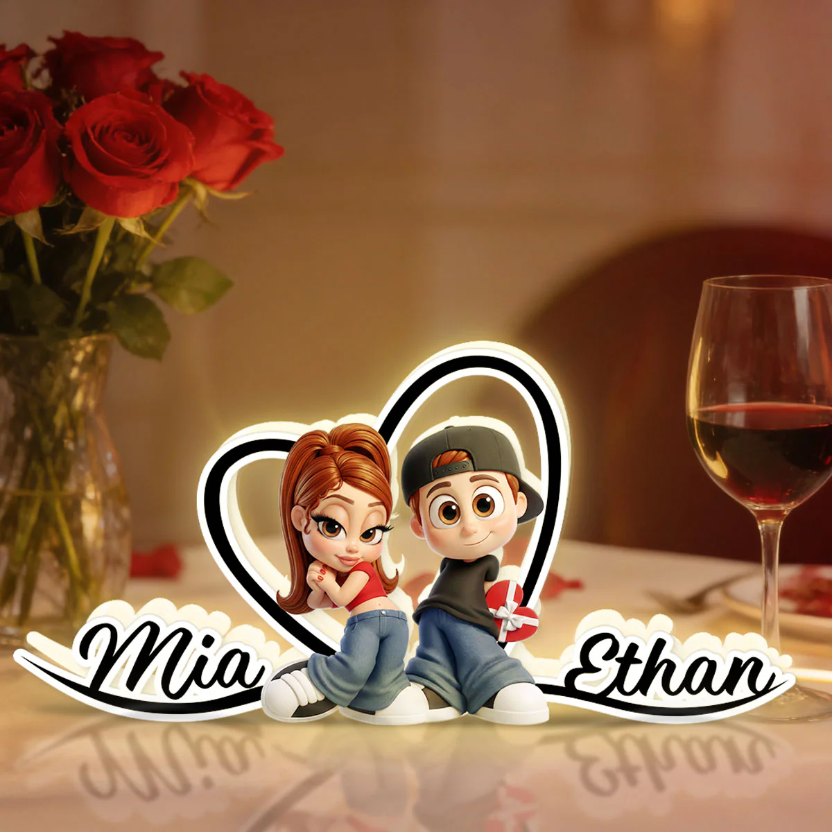 Y2K Heart Shaped Couple Names - Personalized Light Box - Sentimental Valentine's Day Gift for him, for her - Image 2
