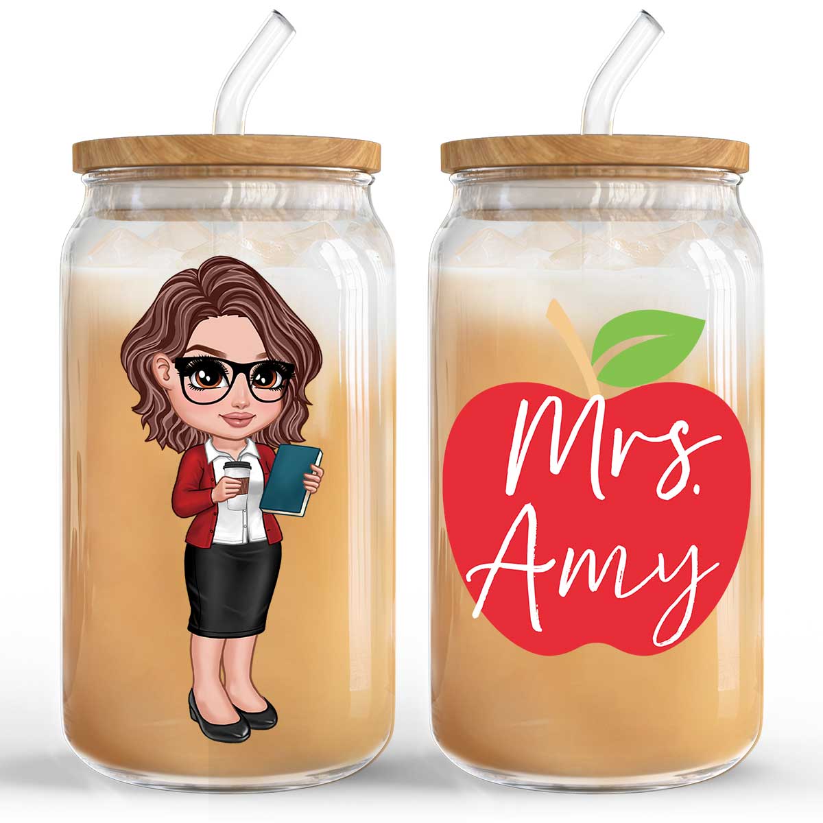 Y2K Style Teacher Apple Personalized Clear Glass Can, Gift For Teacher, Appreciation Gift - Image 3