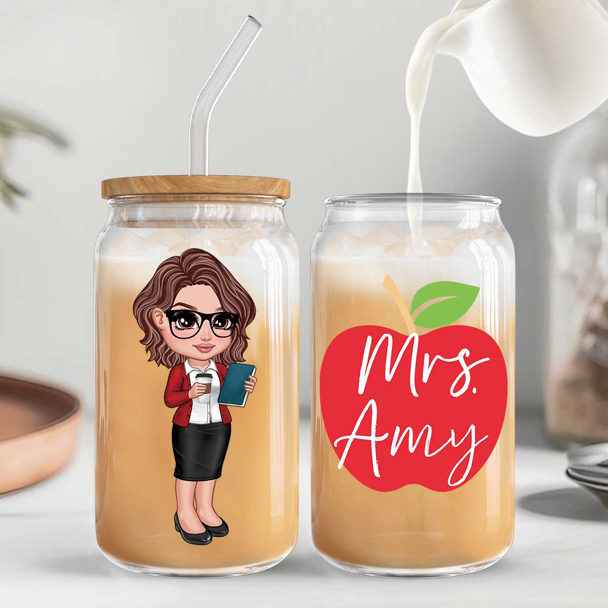 Y2K Style Teacher Apple Personalized Clear Glass Can, Gift For Teacher, Appreciation Gift - Image 7