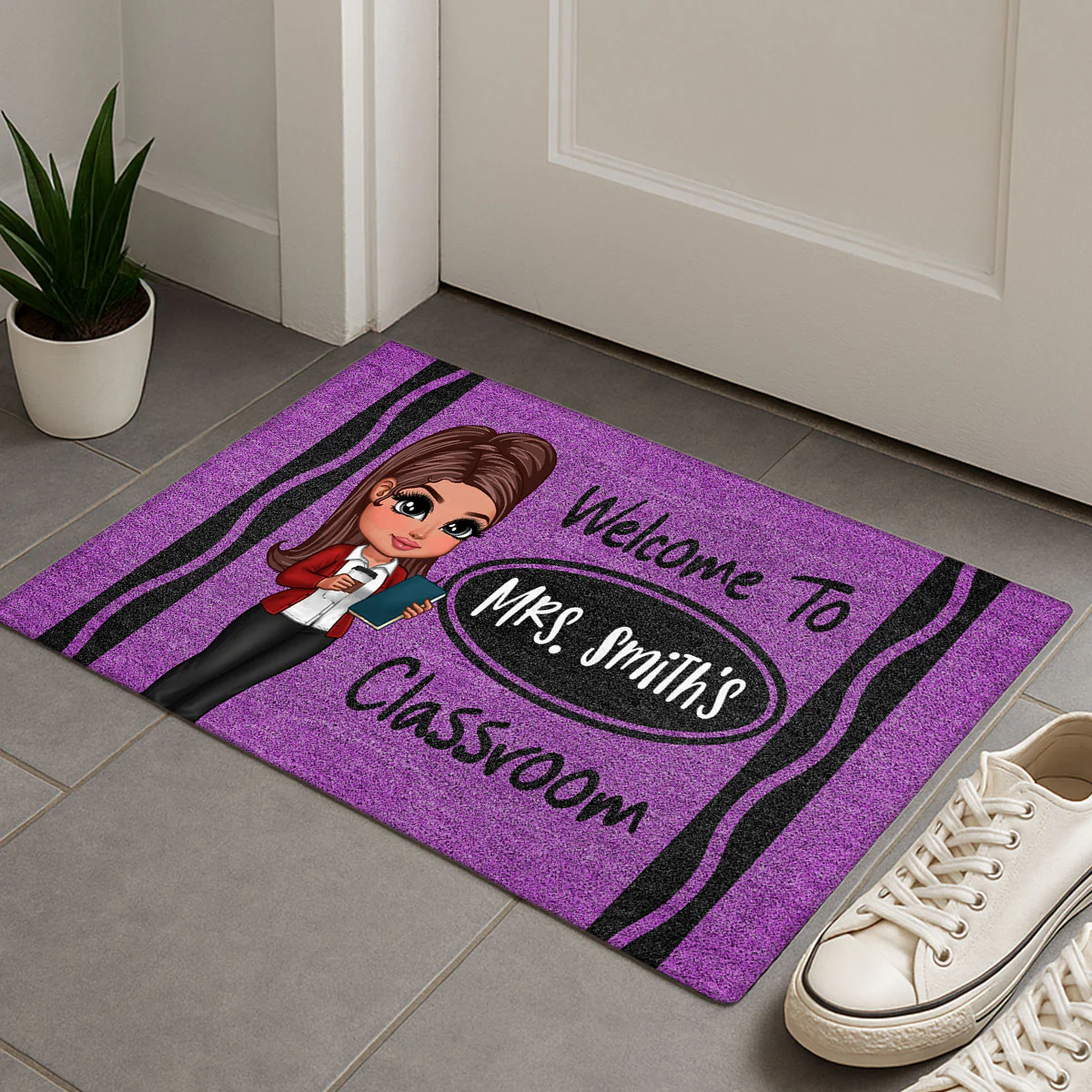 Y2K Teacher Crayon Welcome To Classroom Personalized Doormat - Image 6
