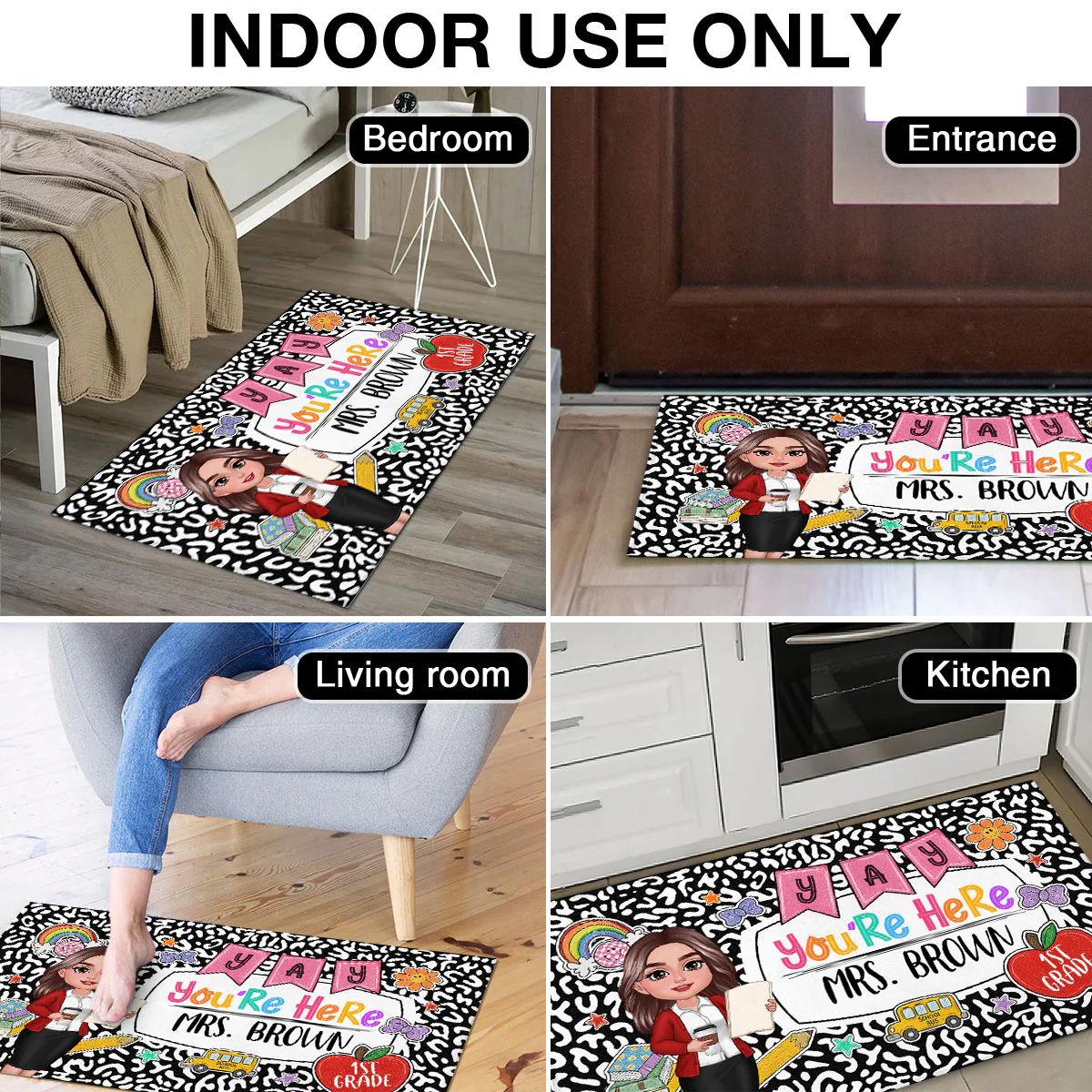 Yay You're Here Composition Book Pattern Personalized Doormat, Back To School Gift - Image 5