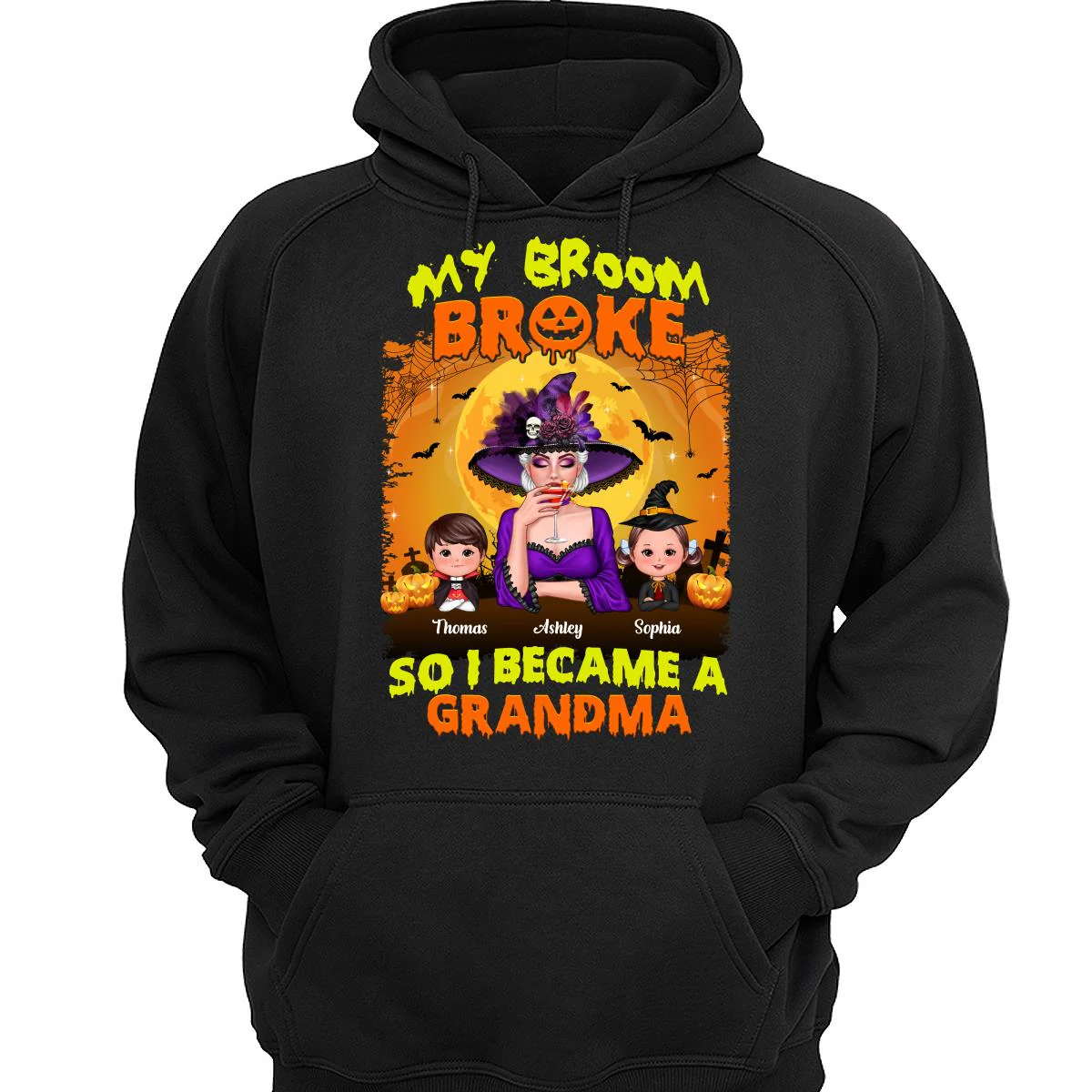 Yellow And Orange Grandma Witch Personalized Shirt - Image 3