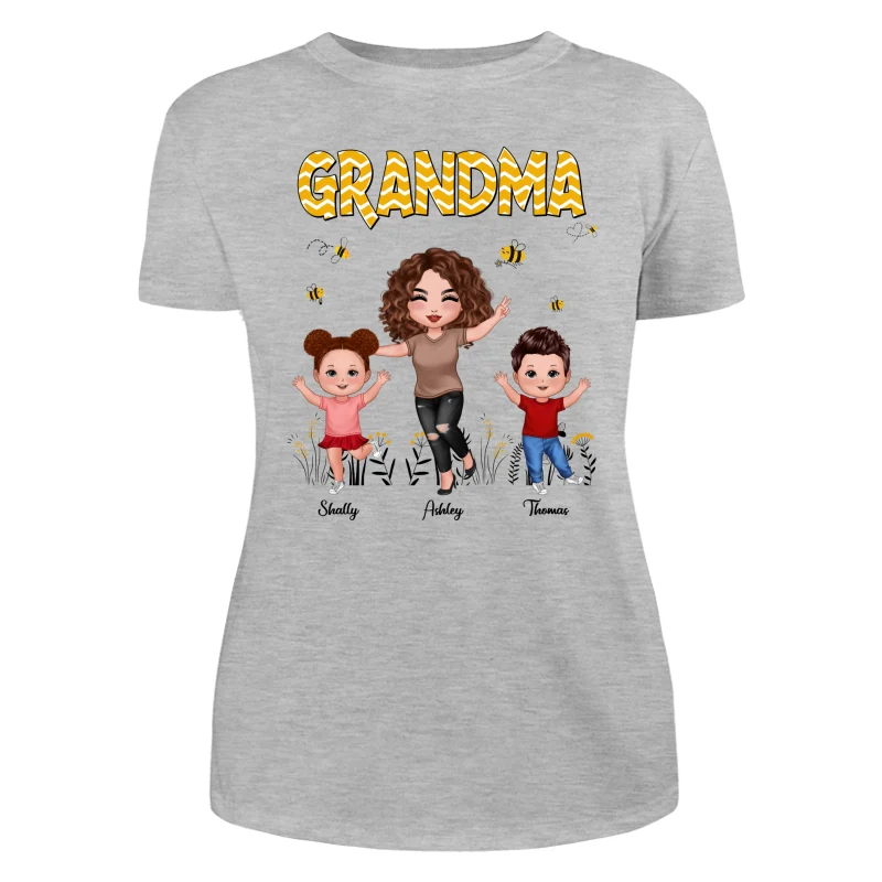 Yellow Pattern Bee Happy Doll Grandma & Grandkids Personalized Shirt - Image 10