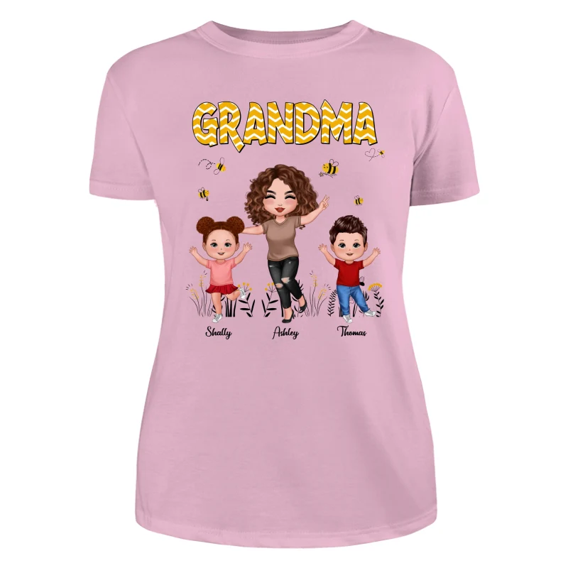 Yellow Pattern Bee Happy Doll Grandma & Grandkids Personalized Shirt - Image 11