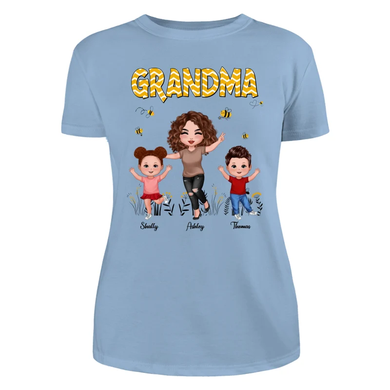 Yellow Pattern Bee Happy Doll Grandma & Grandkids Personalized Shirt - Image 12