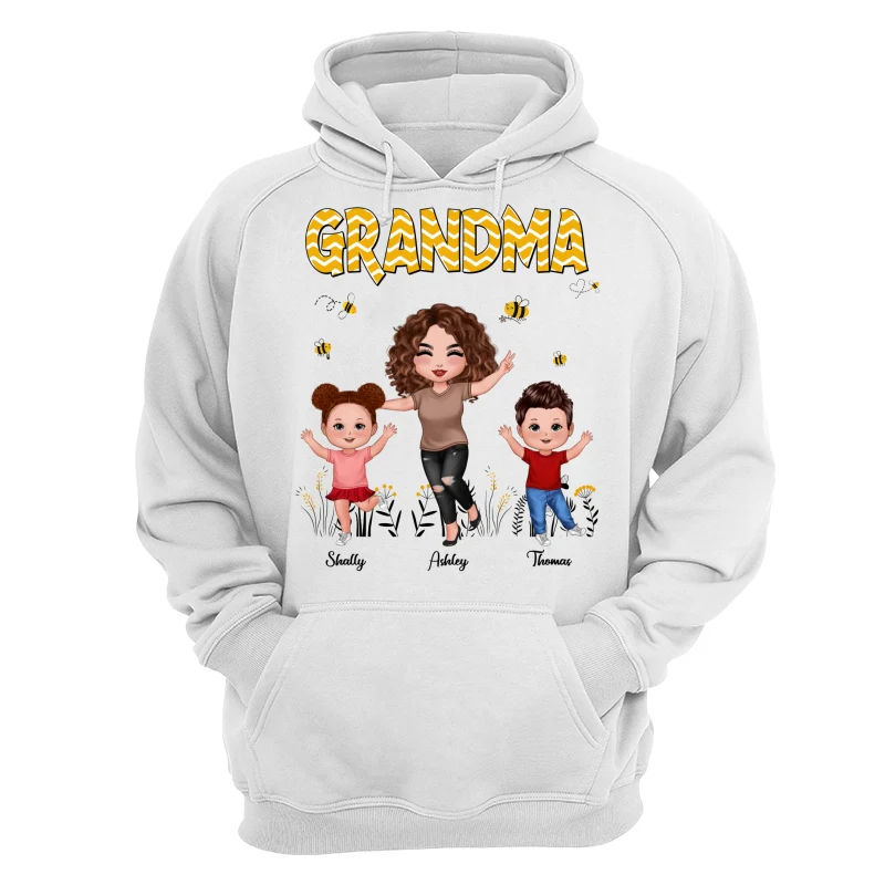 Yellow Pattern Bee Happy Doll Grandma & Grandkids Personalized Shirt - Image 13
