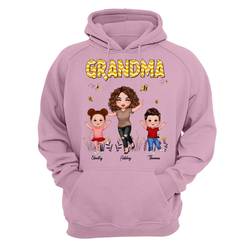 Yellow Pattern Bee Happy Doll Grandma & Grandkids Personalized Shirt - Image 15