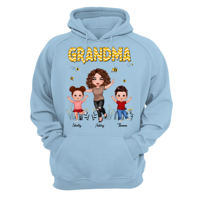 Yellow Pattern Bee Happy Doll Grandma & Grandkids Personalized Shirt - Image 16