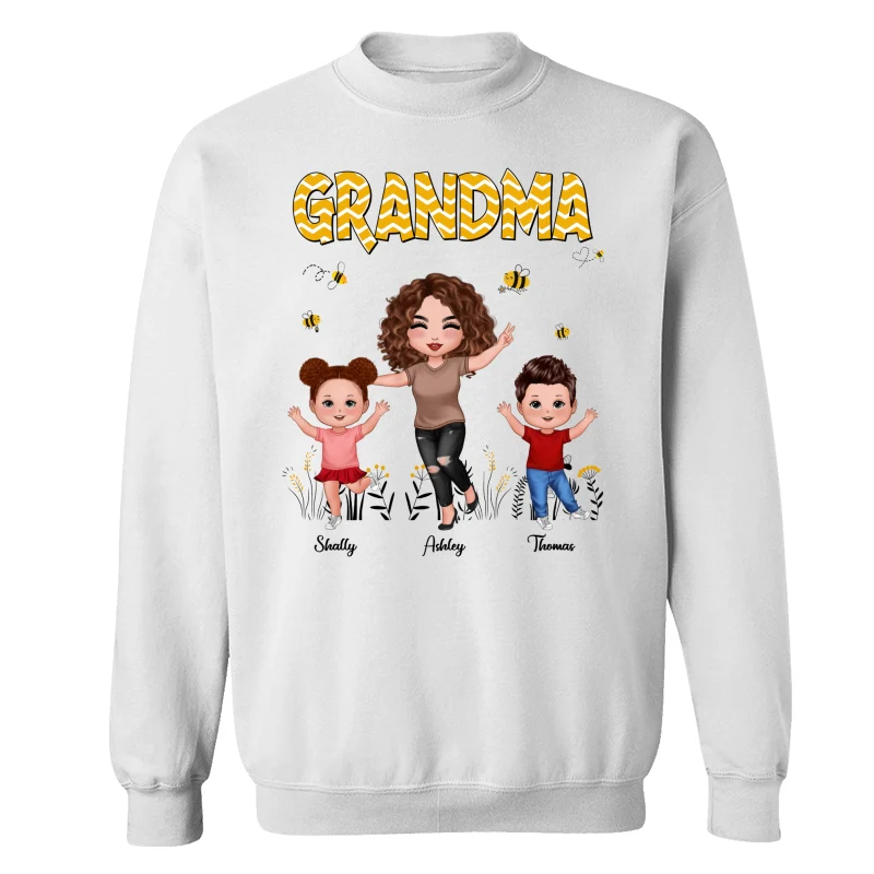 Yellow Pattern Bee Happy Doll Grandma & Grandkids Personalized Shirt - Image 17