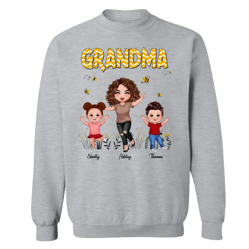 Yellow Pattern Bee Happy Doll Grandma & Grandkids Personalized Shirt - Image 18