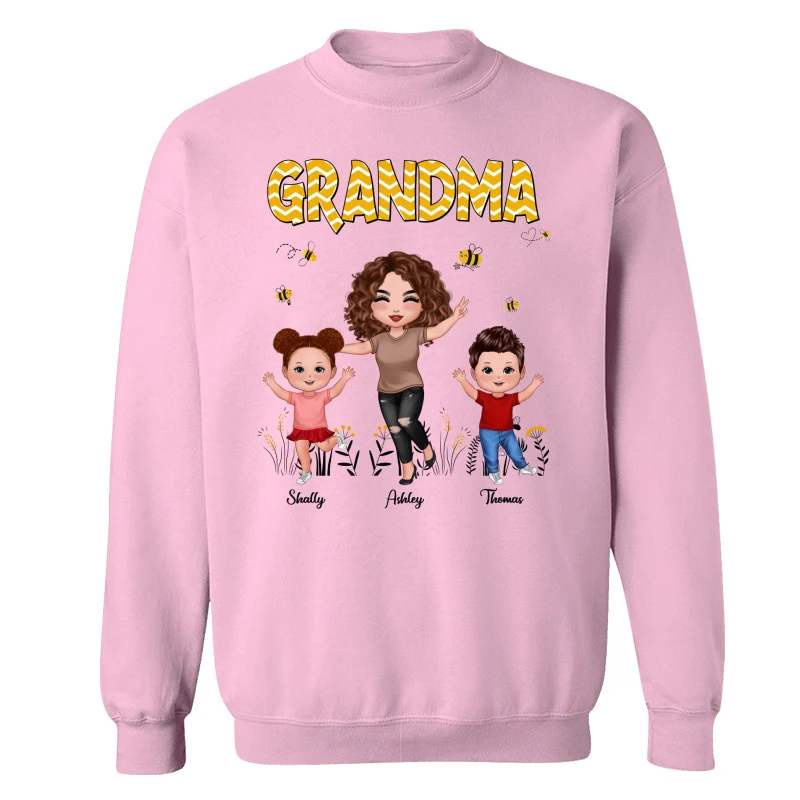 Yellow Pattern Bee Happy Doll Grandma & Grandkids Personalized Shirt - Image 19