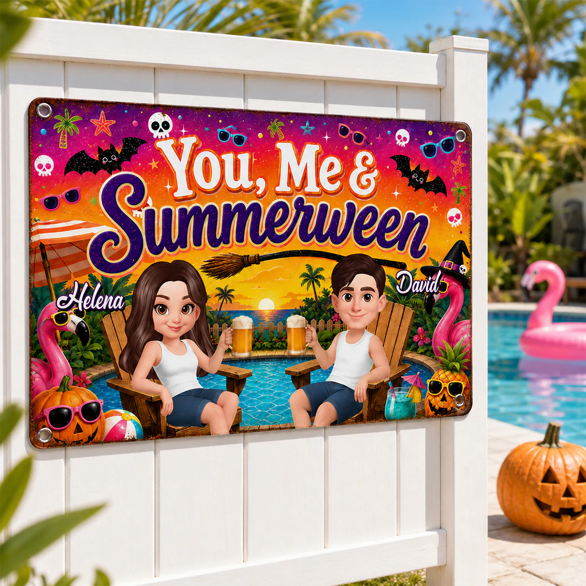 You and Me Summerween Couple - Personalized Metal Sign - Halloween Summer Decor - Image 2