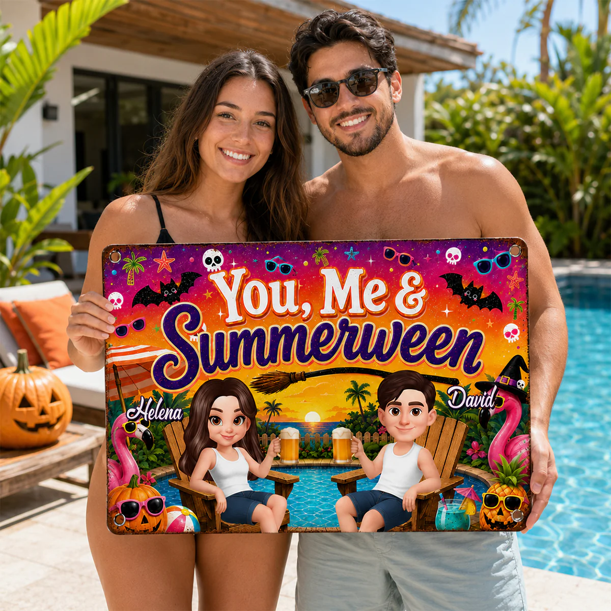 You and Me Summerween Couple - Personalized Metal Sign - Halloween Summer Decor - Image 3