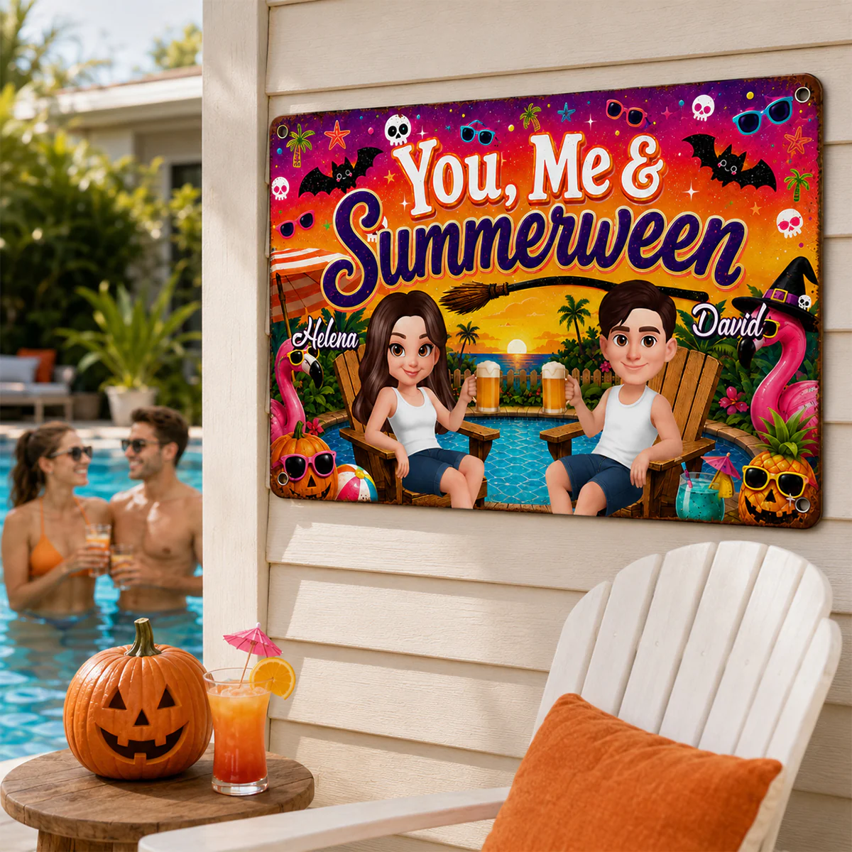You and Me Summerween Couple - Personalized Metal Sign - Halloween Summer Decor - Image 4