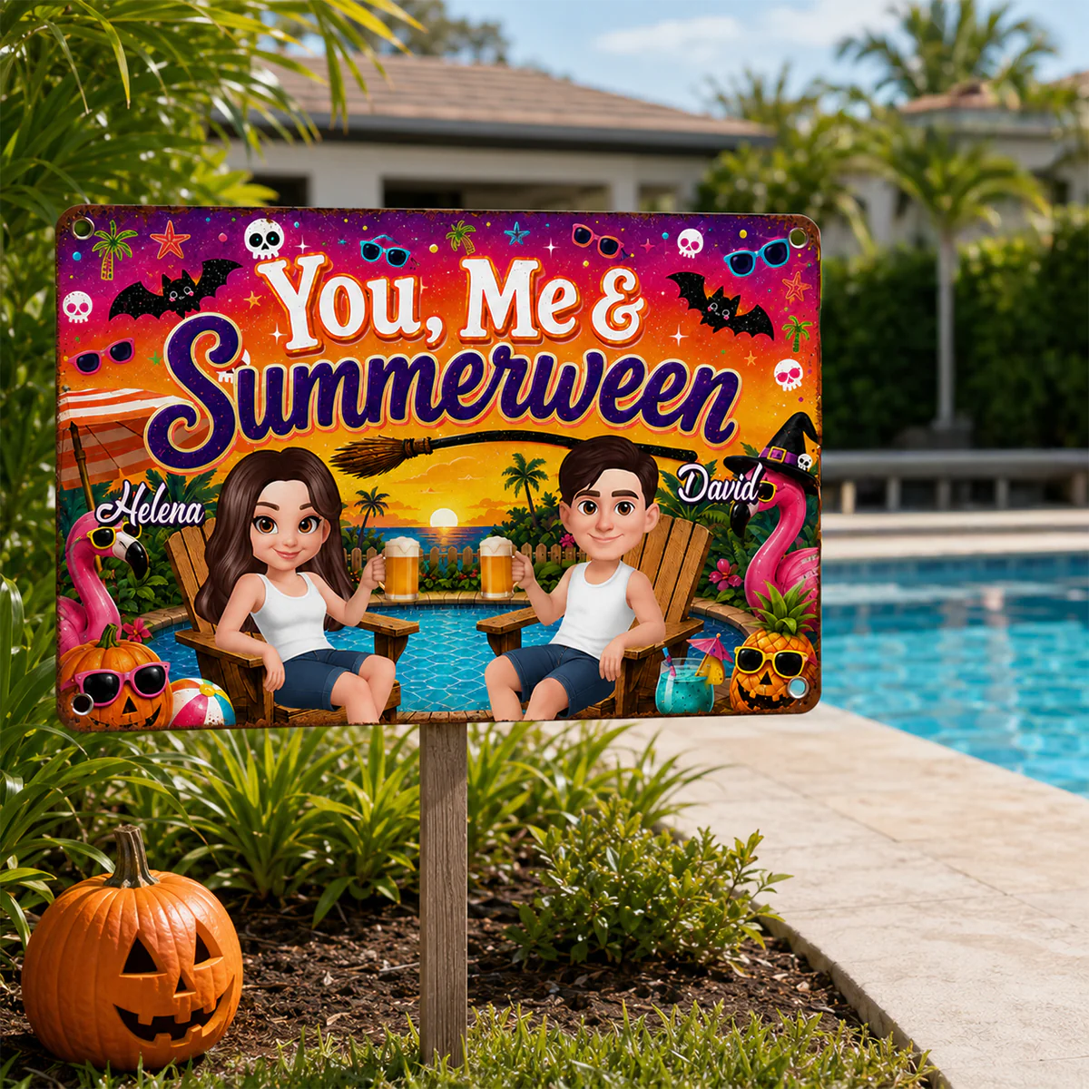 You and Me Summerween Couple - Personalized Metal Sign - Halloween Summer Decor - Image 5
