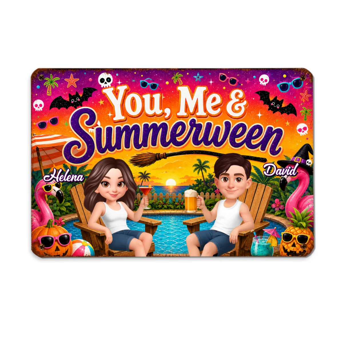 You and Me Summerween Couple - Personalized Metal Sign - Halloween Summer Decor - Image 9