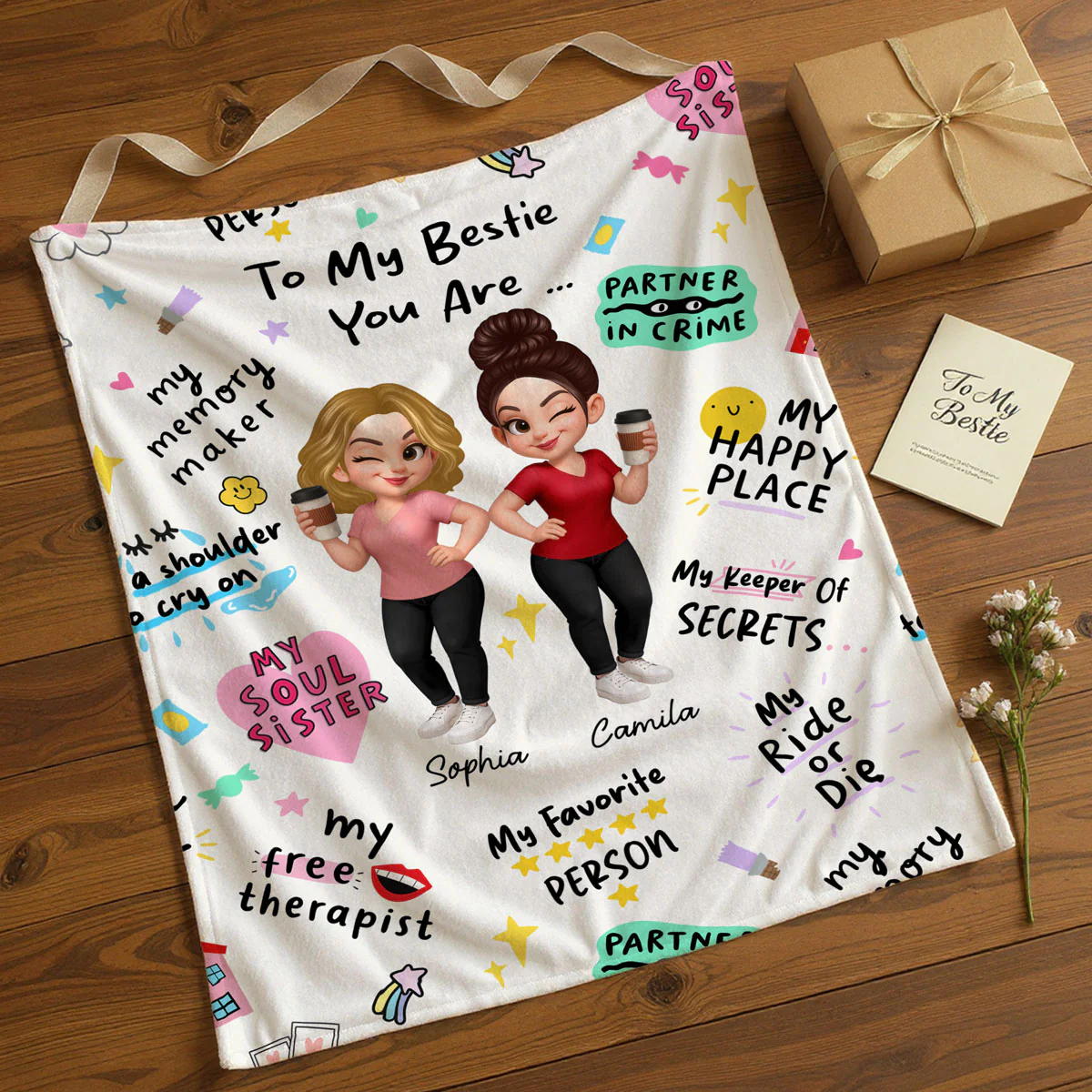 You Are My Bestie Fav Person Soul Sister Colorful Pretty Best Friends Personalized Fleece Blanket - Image 2