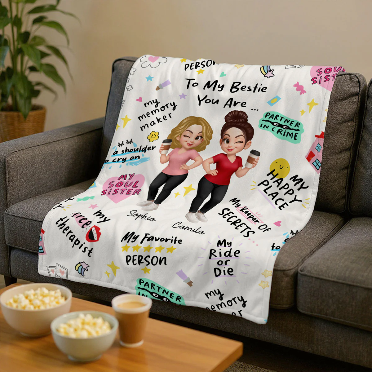 You Are My Bestie Fav Person Soul Sister Colorful Pretty Best Friends Personalized Fleece Blanket - Image 3