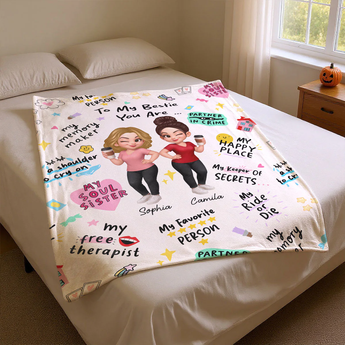 You Are My Bestie Fav Person Soul Sister Colorful Pretty Best Friends Personalized Fleece Blanket - Image 4