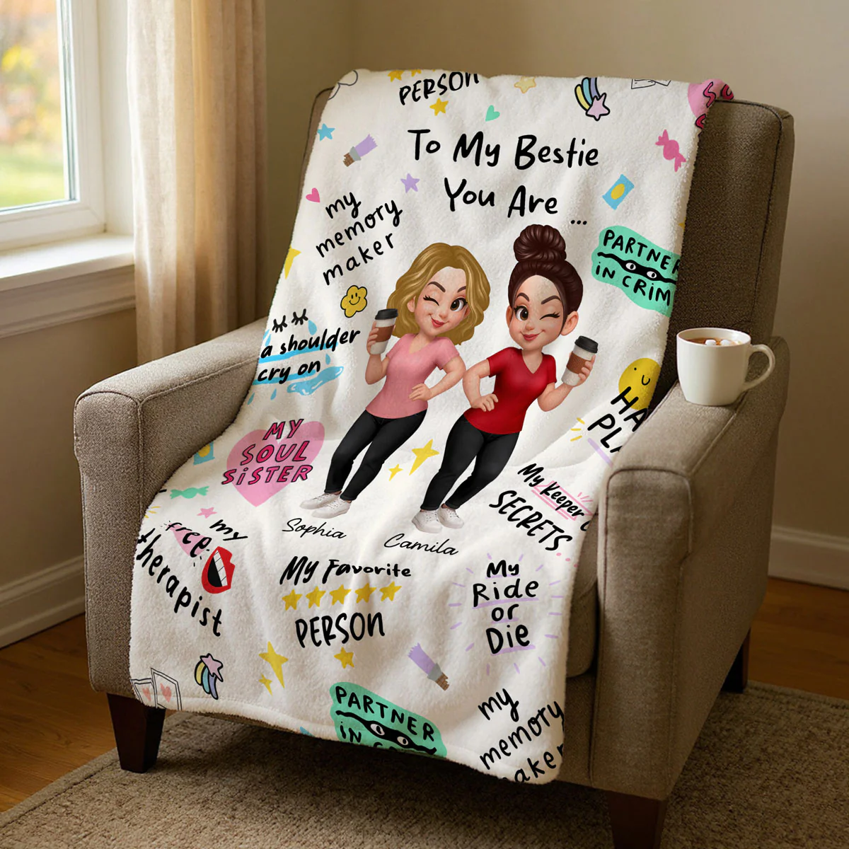 You Are My Bestie Fav Person Soul Sister Colorful Pretty Best Friends Personalized Fleece Blanket - Image 5