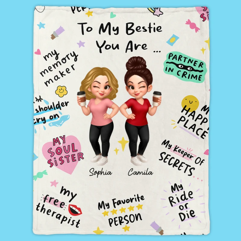 You Are My Bestie Fav Person Soul Sister Colorful Pretty Best Friends Personalized Fleece Blanket - Image 8