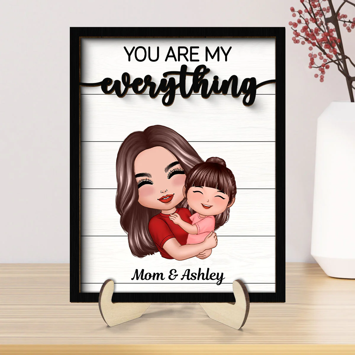 You Are My Everything Mom Grandma Hugging Kid Personalized 2-Layer Wooden Plaque - Image 8