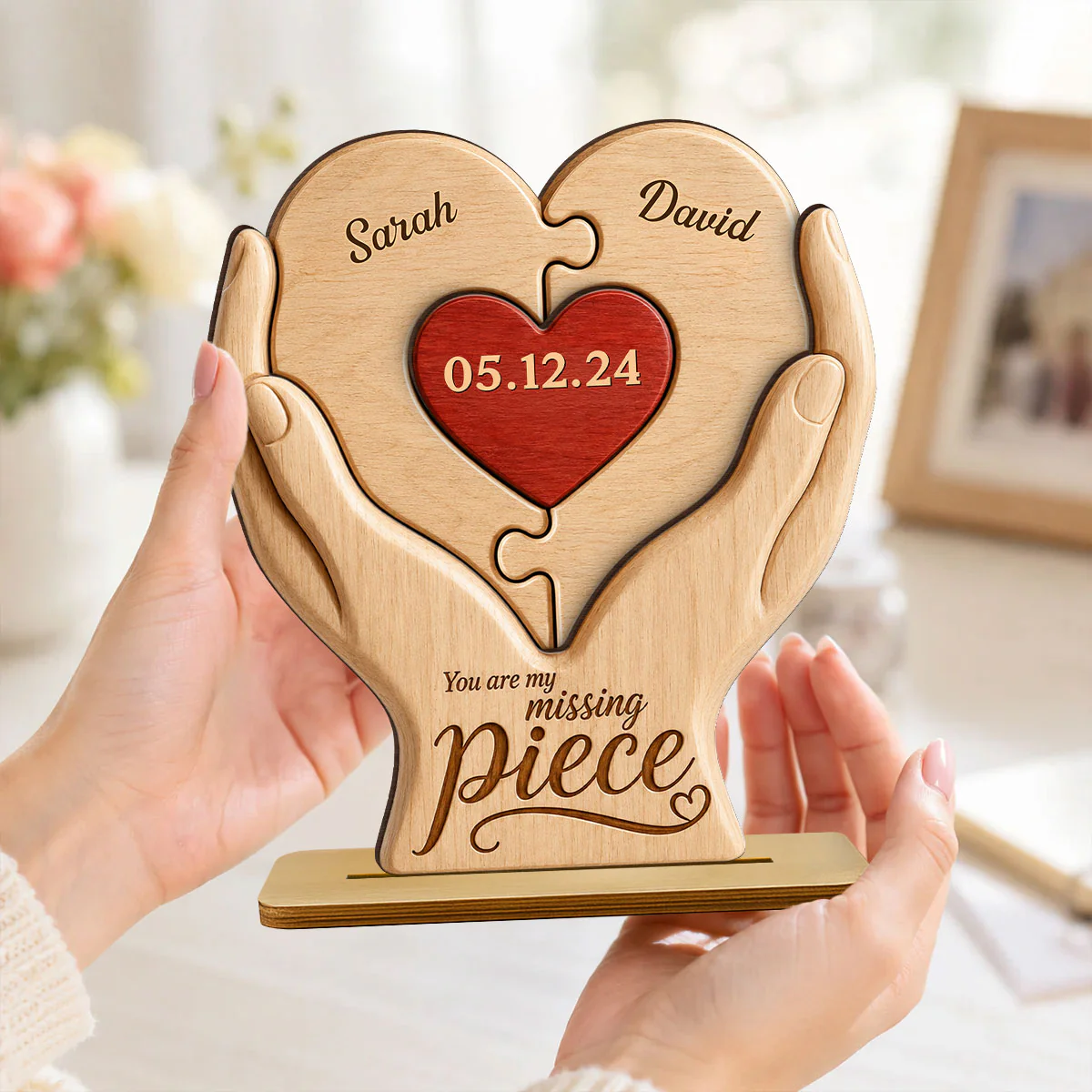 You Are My Missing Piece Couple Anniversary Date - Personalized 2-Layered Wooden Plaque - Heartfelt Gift for Her, for Him - Image 5