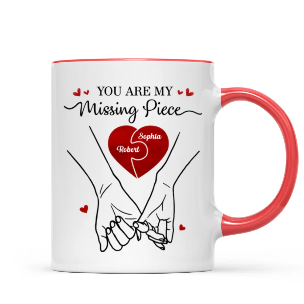 You Are My Missing Piece Couple Hands Outline Anniversary Gift Gift Personalized Mug - Image 12