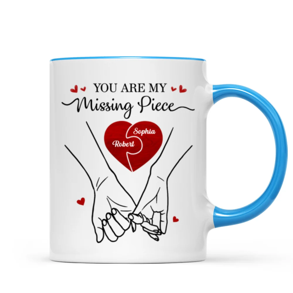 You Are My Missing Piece Couple Hands Outline Anniversary Gift Gift Personalized Mug - Image 13