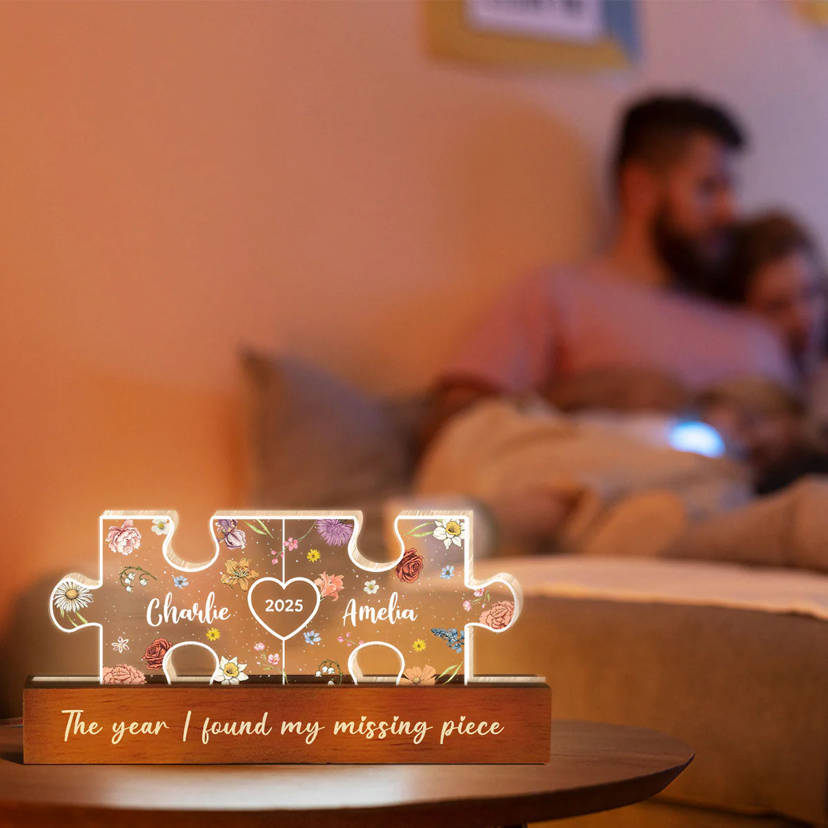 You Are My Missing Piece Couple Initials Floral Theme Personalized Acrylic LED Night Light, Heartfelt 2025 Gift, Anniversary Gift For Her, For Girlfriend, For Wife - Image 5