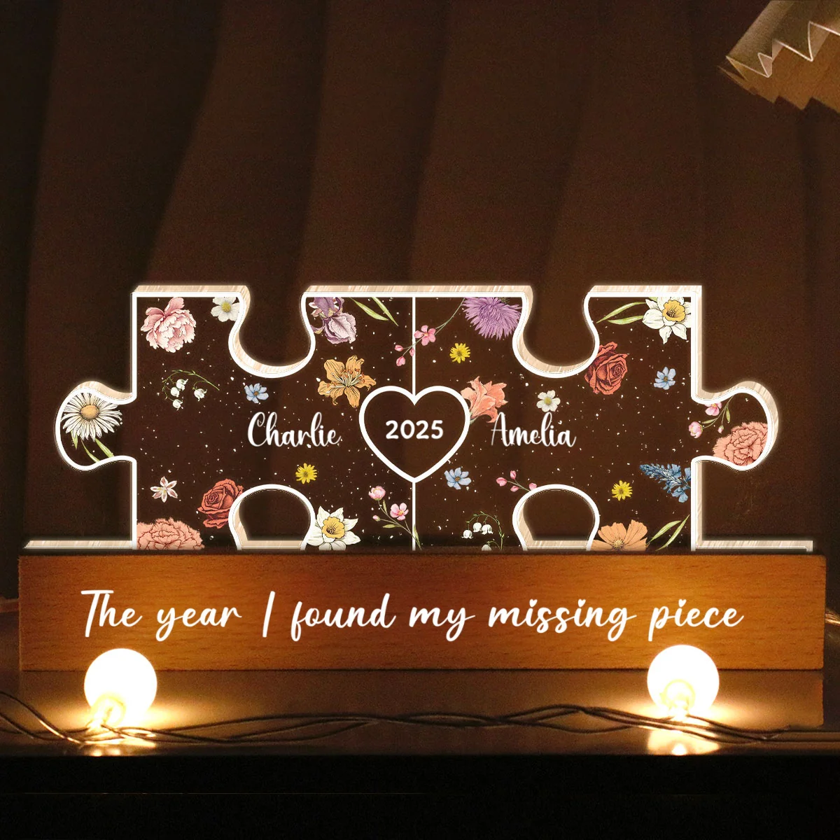 You Are My Missing Piece Couple Initials Floral Theme Personalized Acrylic LED Night Light, Heartfelt 2025 Gift, Anniversary Gift For Her, For Girlfriend, For Wife - Image 7