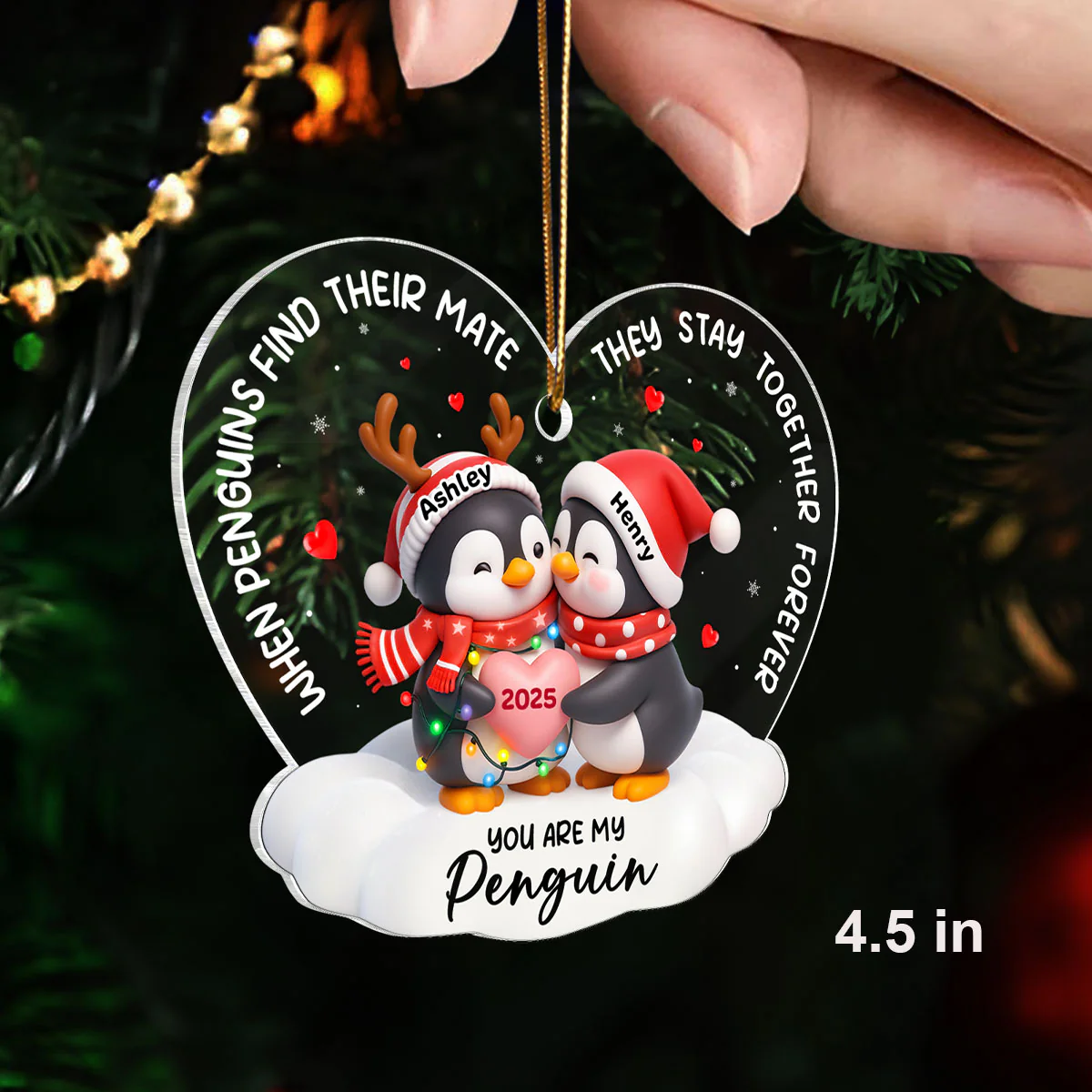 You Are My Penguin - Personalized Acrylic Ornament - Christmas Gift for Couple - Image 2