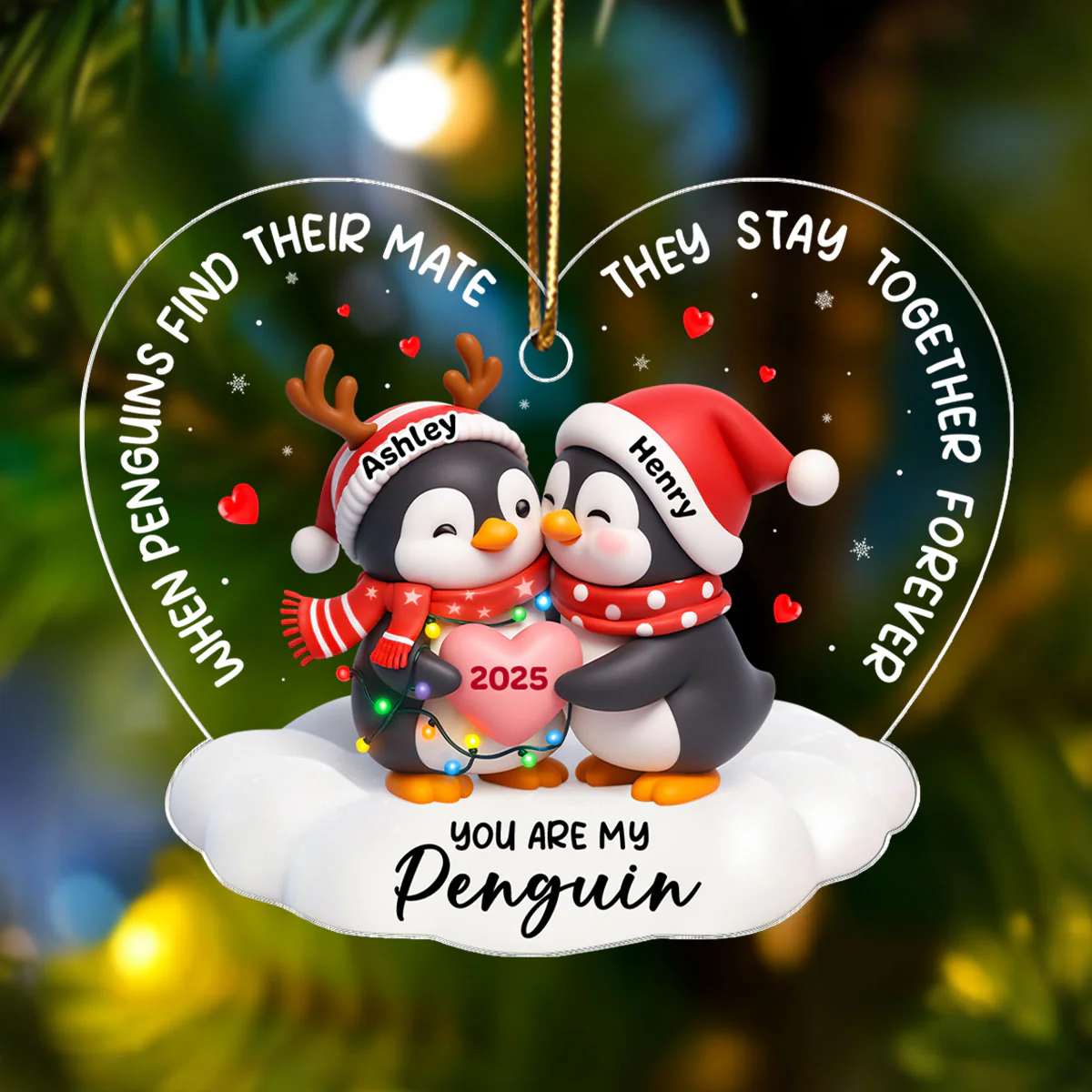 You Are My Penguin - Personalized Acrylic Ornament - Christmas Gift for Couple - Image 6