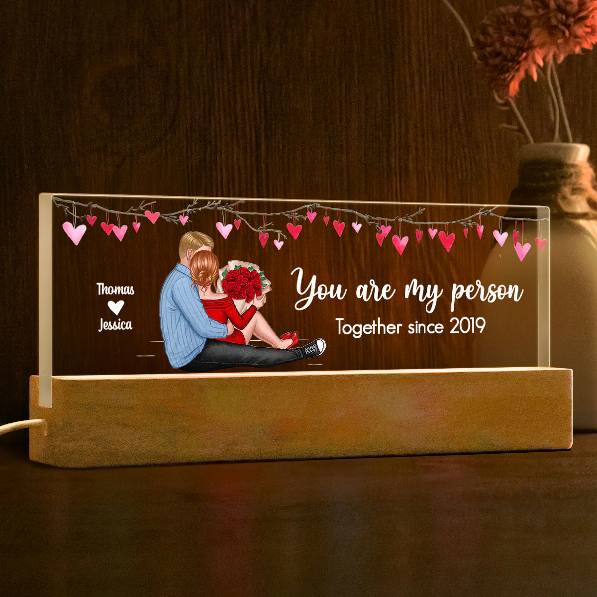 You Are My Person Couple Sitting Personalized Acrylic LED Night Light, Anniversary Just Because Gift For Her For Him - Image 4
