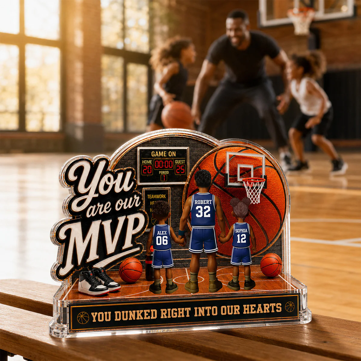 You Are Our MVP Standing Basketball Man & Kids 2D Flat - Personalized Acrylic Block Plaque - Gift For Basketball Dad - Image 6