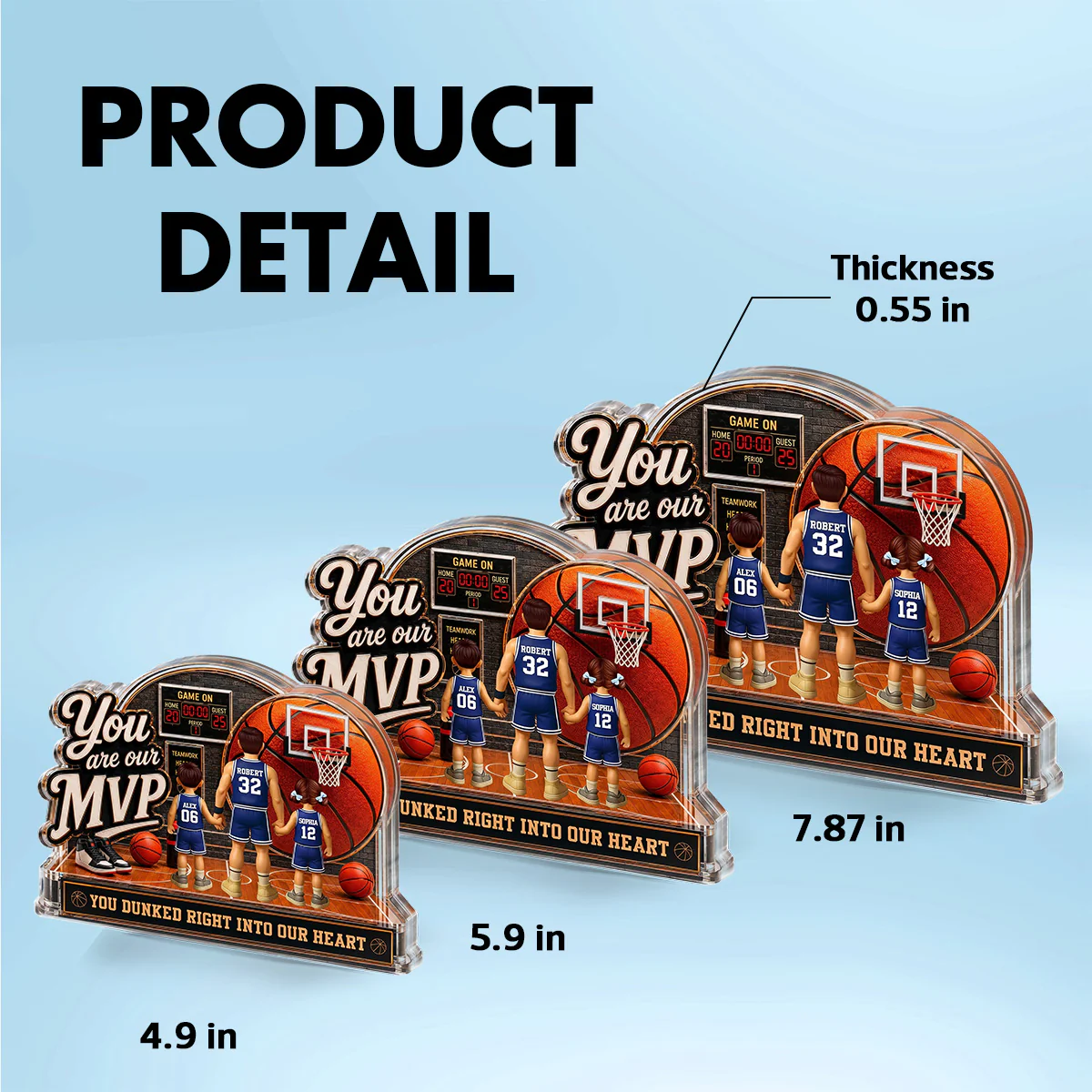 You Are Our MVP Standing Basketball Man & Kids 2D Flat - Personalized Acrylic Block Plaque - Gift For Basketball Dad - Image 7
