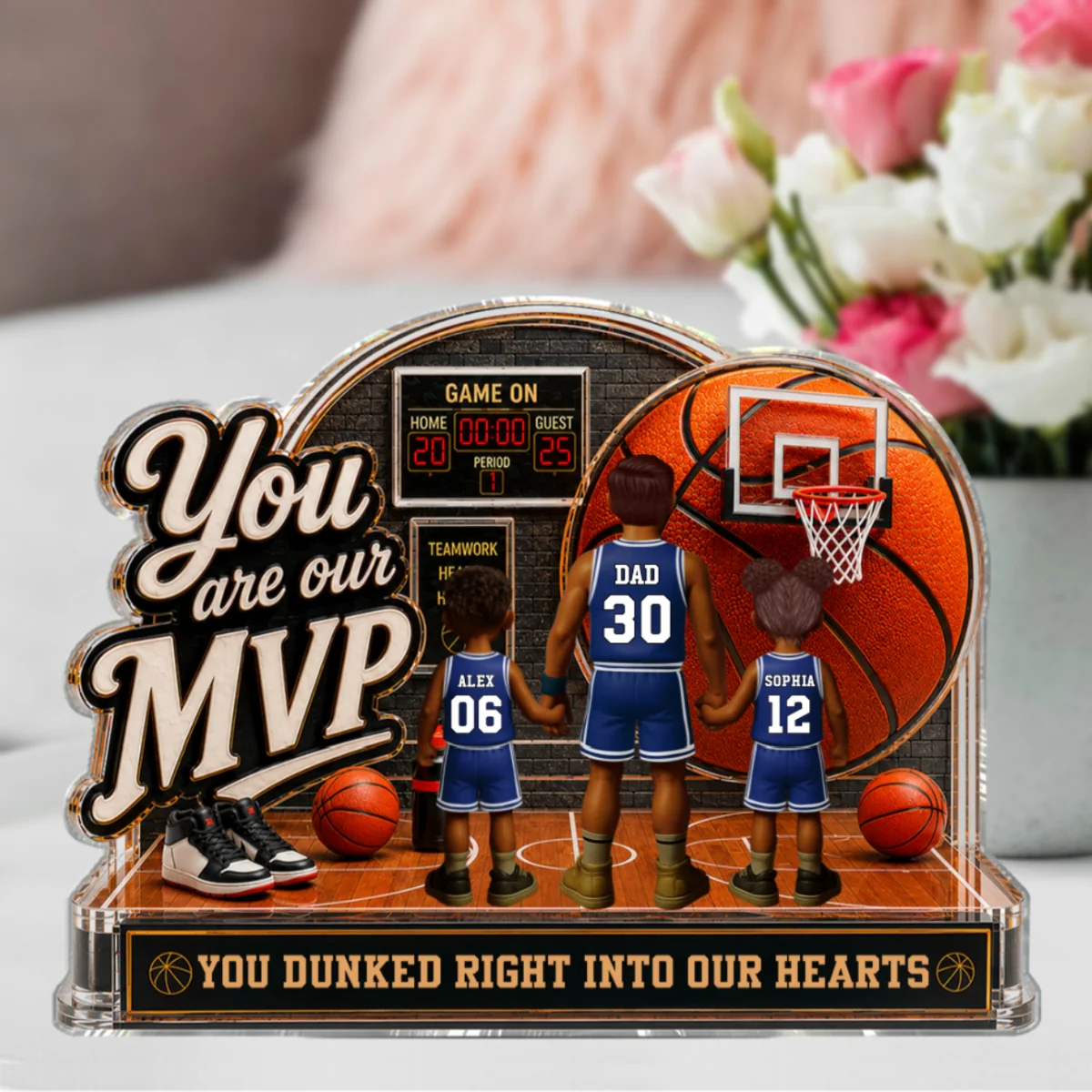 You Are Our MVP Standing Basketball Man & Kids 2D Flat - Personalized Acrylic Block Plaque - Gift For Basketball Dad - Image 9