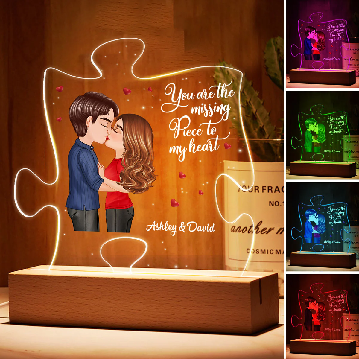 You Are The Missing Piece Kissing Couple Personalized Puzzle Shaped LED Night Light