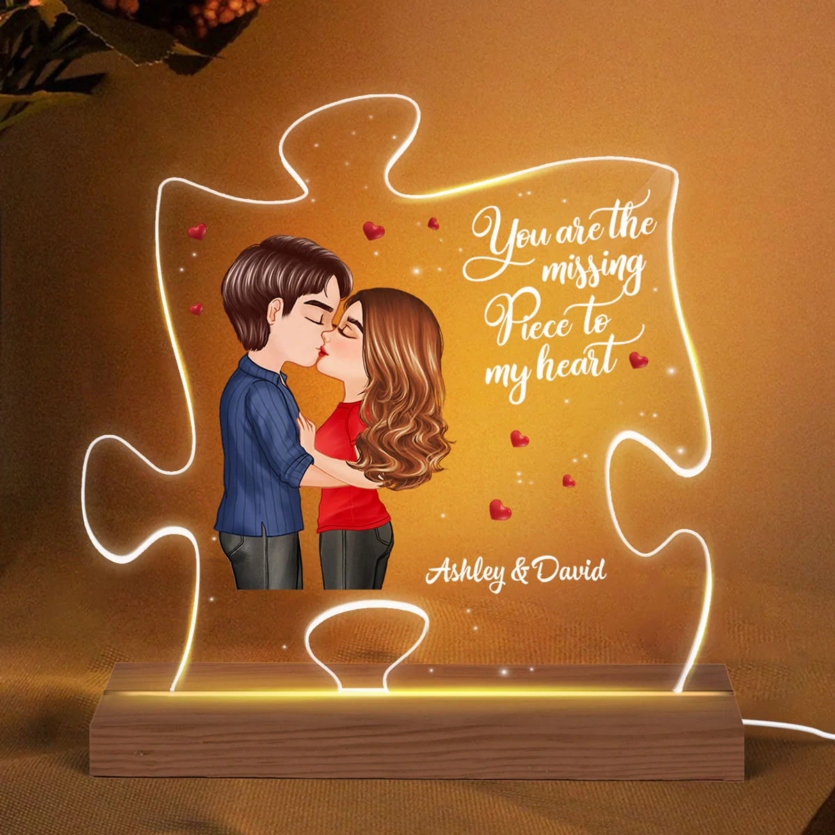You Are The Missing Piece Kissing Couple Personalized Puzzle Shaped LED Night Light - Image 2