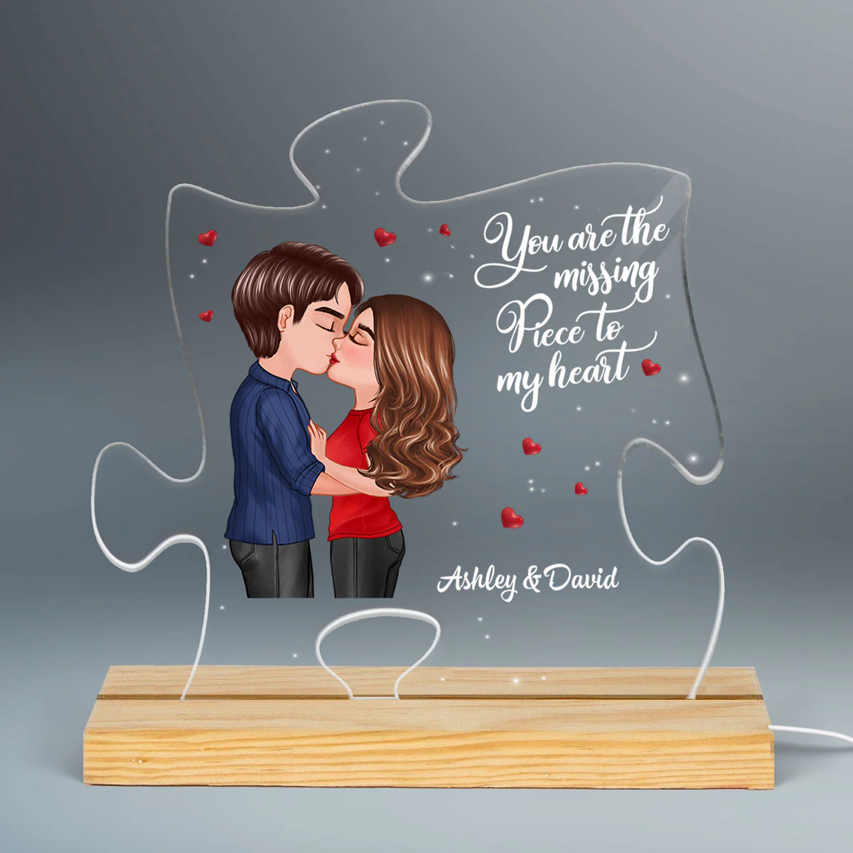 You Are The Missing Piece Kissing Couple Personalized Puzzle Shaped LED Night Light - Image 3
