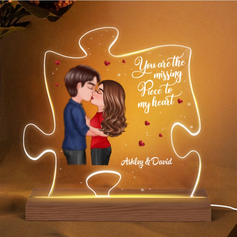 You Are The Missing Piece Kissing Couple Personalized Puzzle Shaped LED Night Light - Image 5