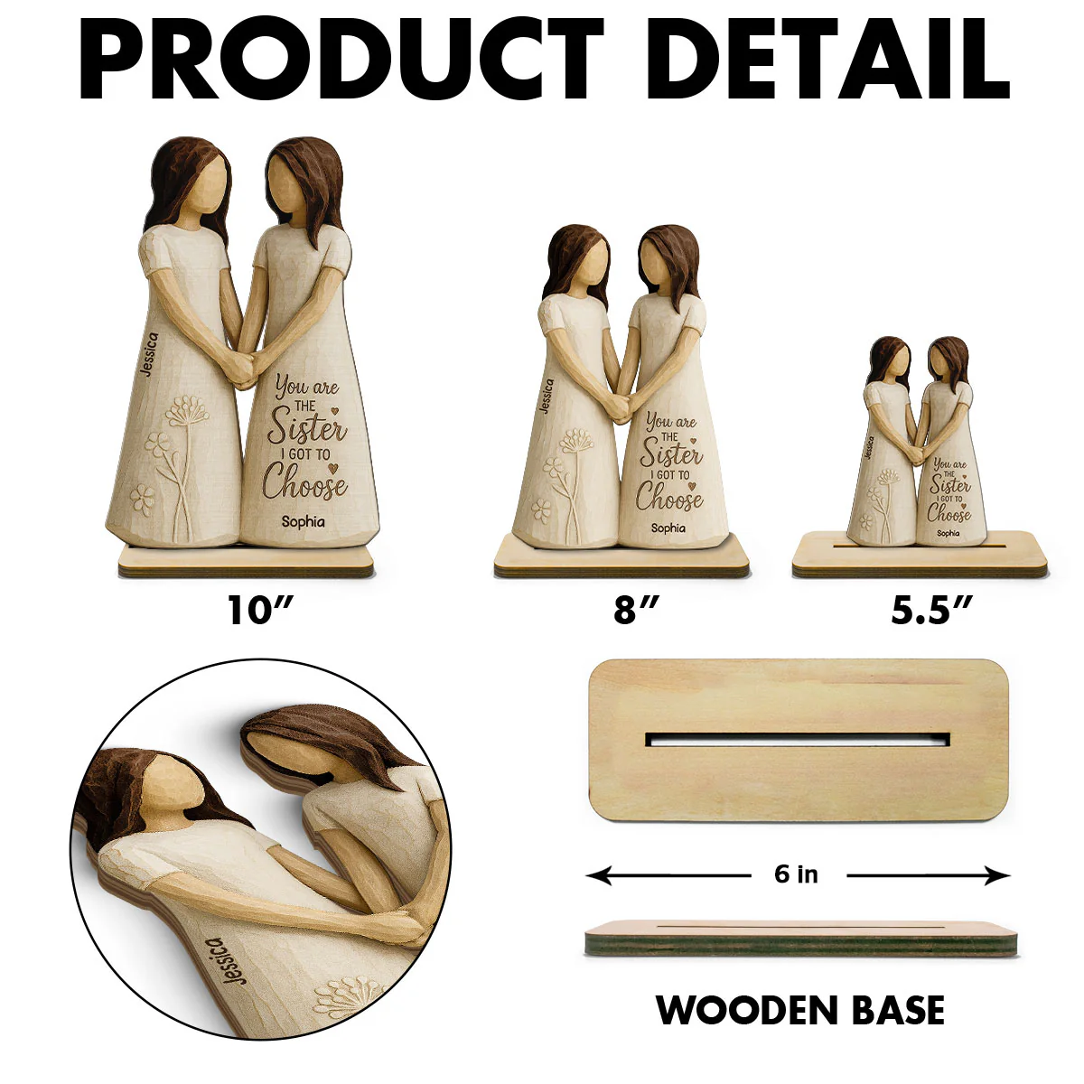 You Are The Sister I Got To Choose 3D Effect - Personalized 2-Layered Wooden Plaque - Gift for Besties, Best Friends - Image 6