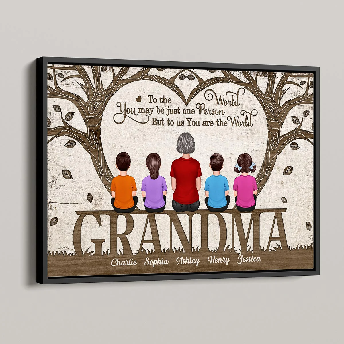 You Are The World Back View Grandma Grandchildren Sitting Under Tree Personalized Horizontal Poster - Image 5