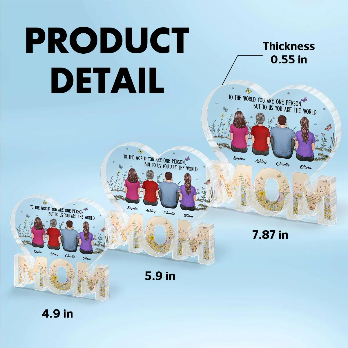 You Are The World MOM Back View Woman & Kids Personalized Acrylic Block Plaque, Mother‘s Day Gift For Mom - Image 5