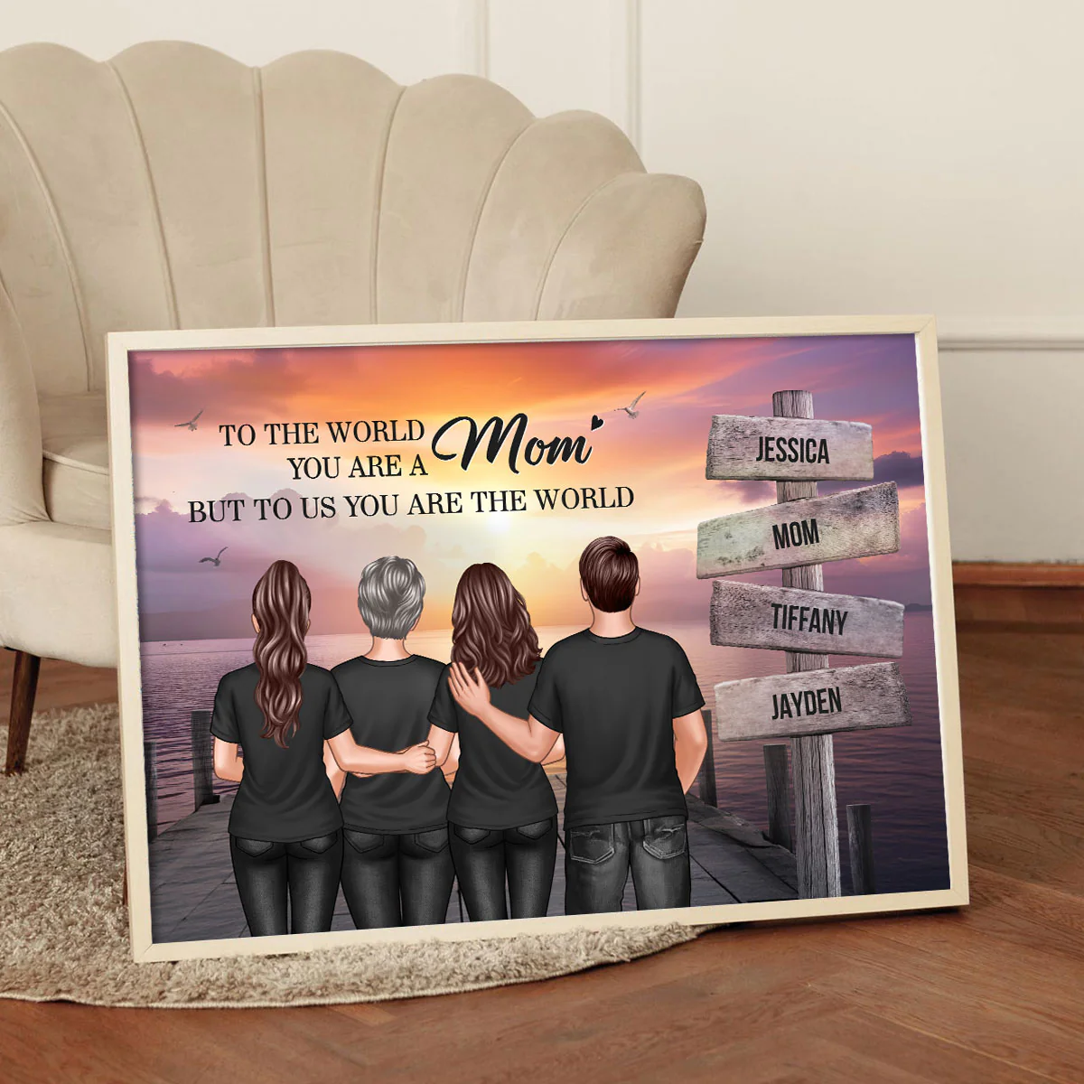 You Are The World Woman & Kids Sign Post Personalized Poster, Heartfelt Gift For Mom - Image 3