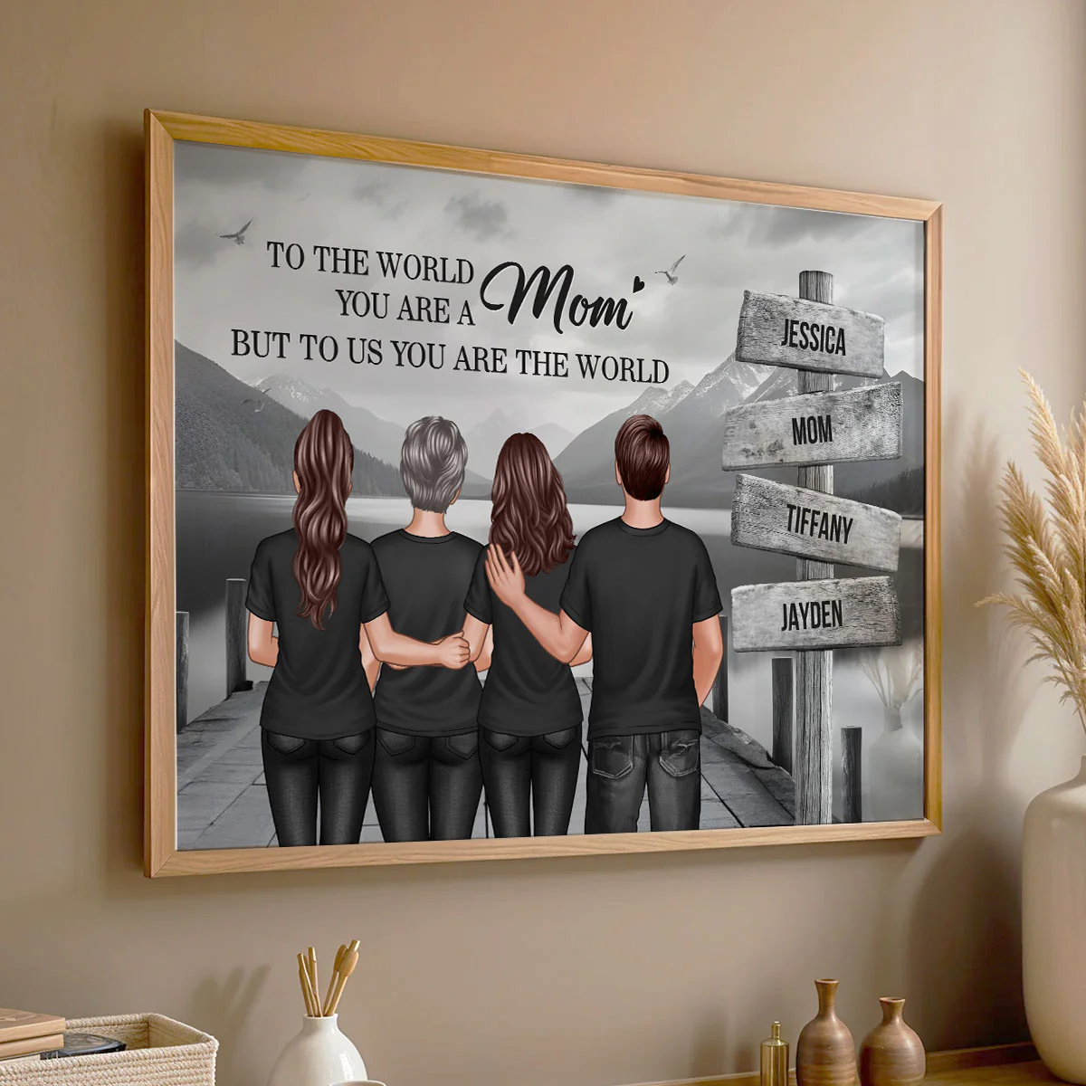 You Are The World Woman & Kids Sign Post Personalized Poster, Heartfelt Gift For Mom - Image 4