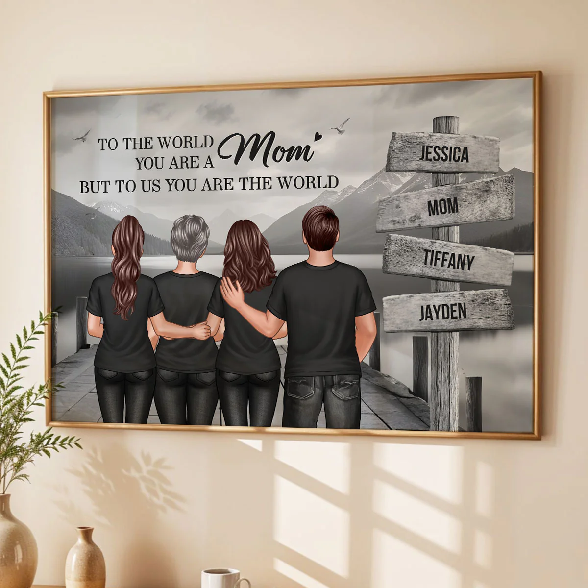 You Are The World Woman & Kids Sign Post Personalized Poster, Heartfelt Gift For Mom - Image 5